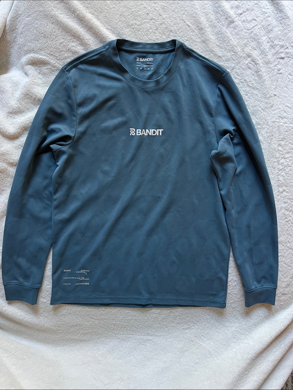 Bandit Cheque Jacquard Long Sleeve in Steel Blue - XS